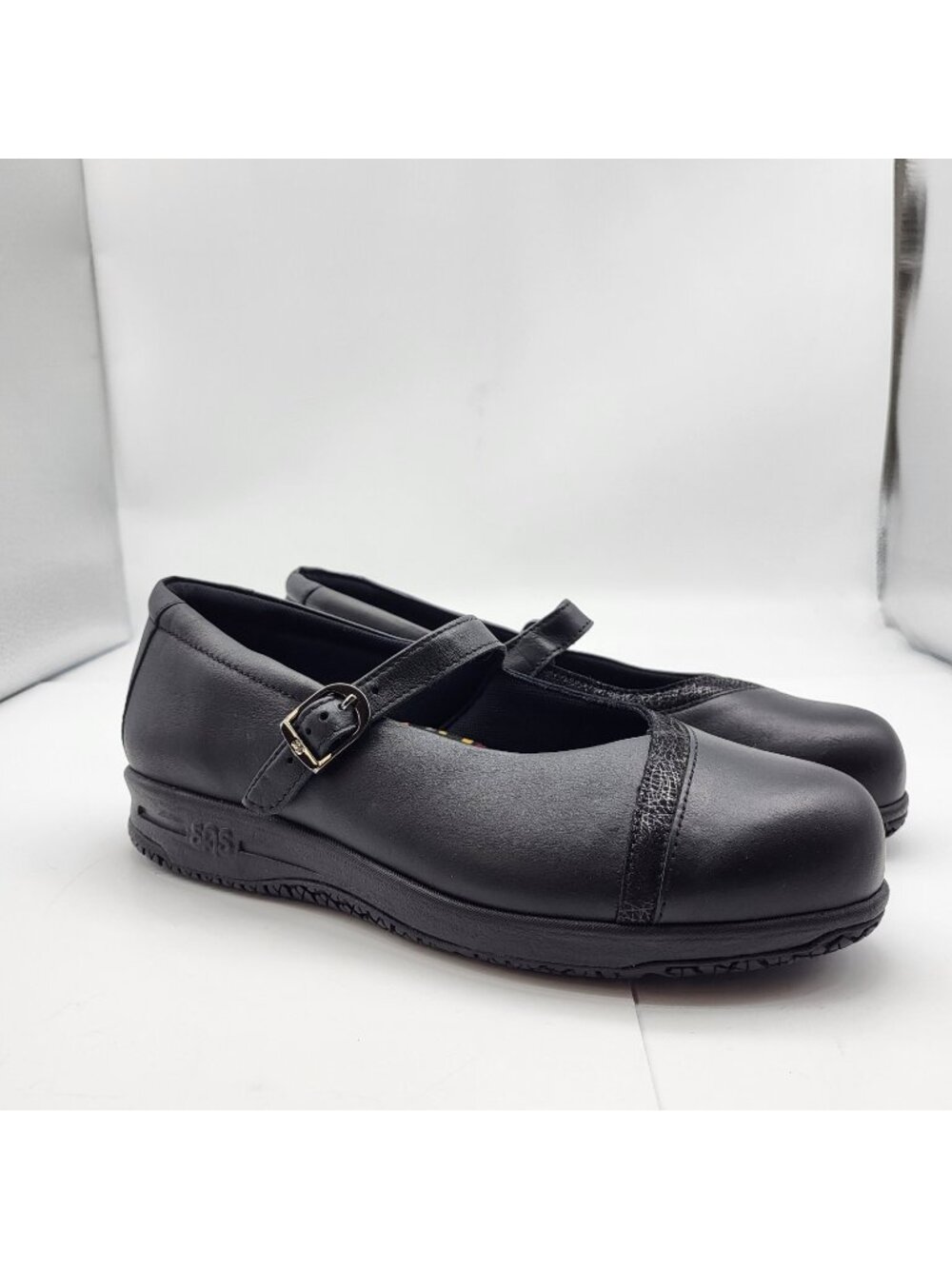 SAS Clare Women’s Mary Jane Slip Resistant Black Leather Shoes Sz 8.5 N narrow